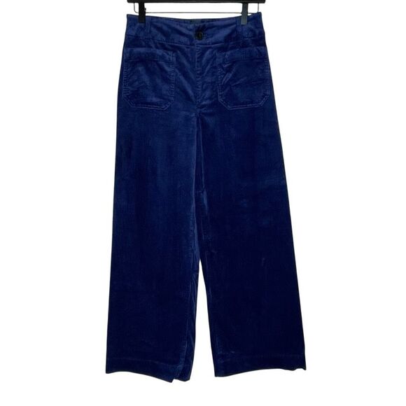 Anthropologie Maeve Collette Wide Leg Cropped Corduroy Pants Royal Blue Size 27 - Picture 1 of 13
